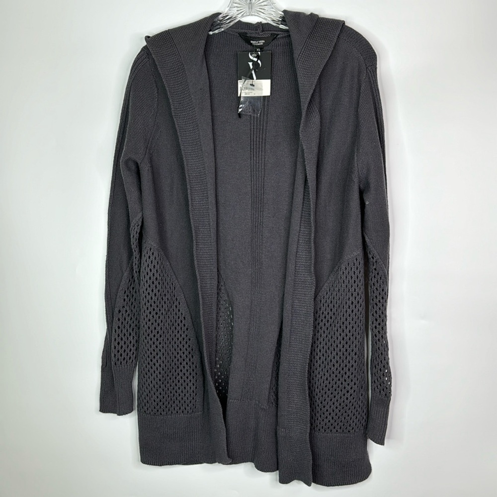 Simply Vera Vera Wang Dark Gray Hooded Open Cardiagn Sweater Size XS NWT